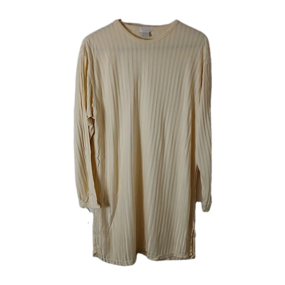 Vintage Chambers 100% Silk Pleated Tunic Blouse Cream Beige Long‎ Sleeve Medium